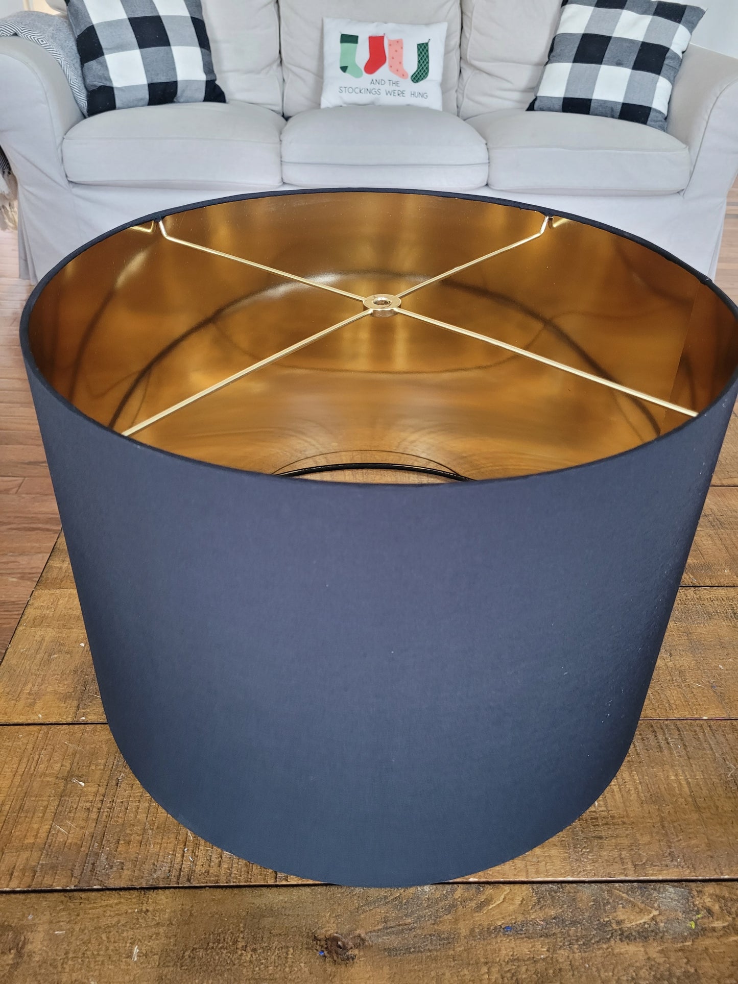Black Silky Fabric with Gold inside Lamp Shade