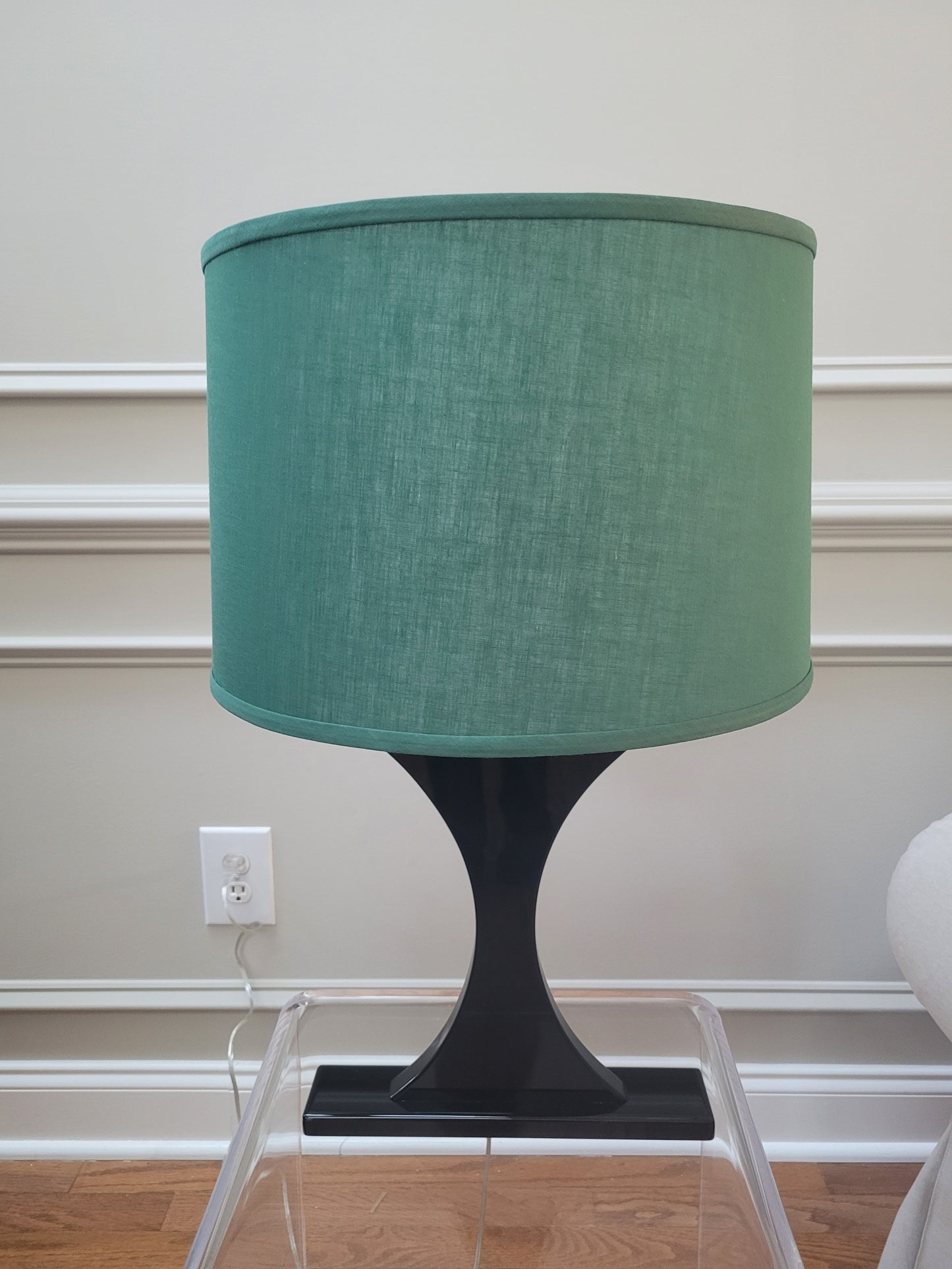 Mara Table Lamp with Green Linen Lamp Shade