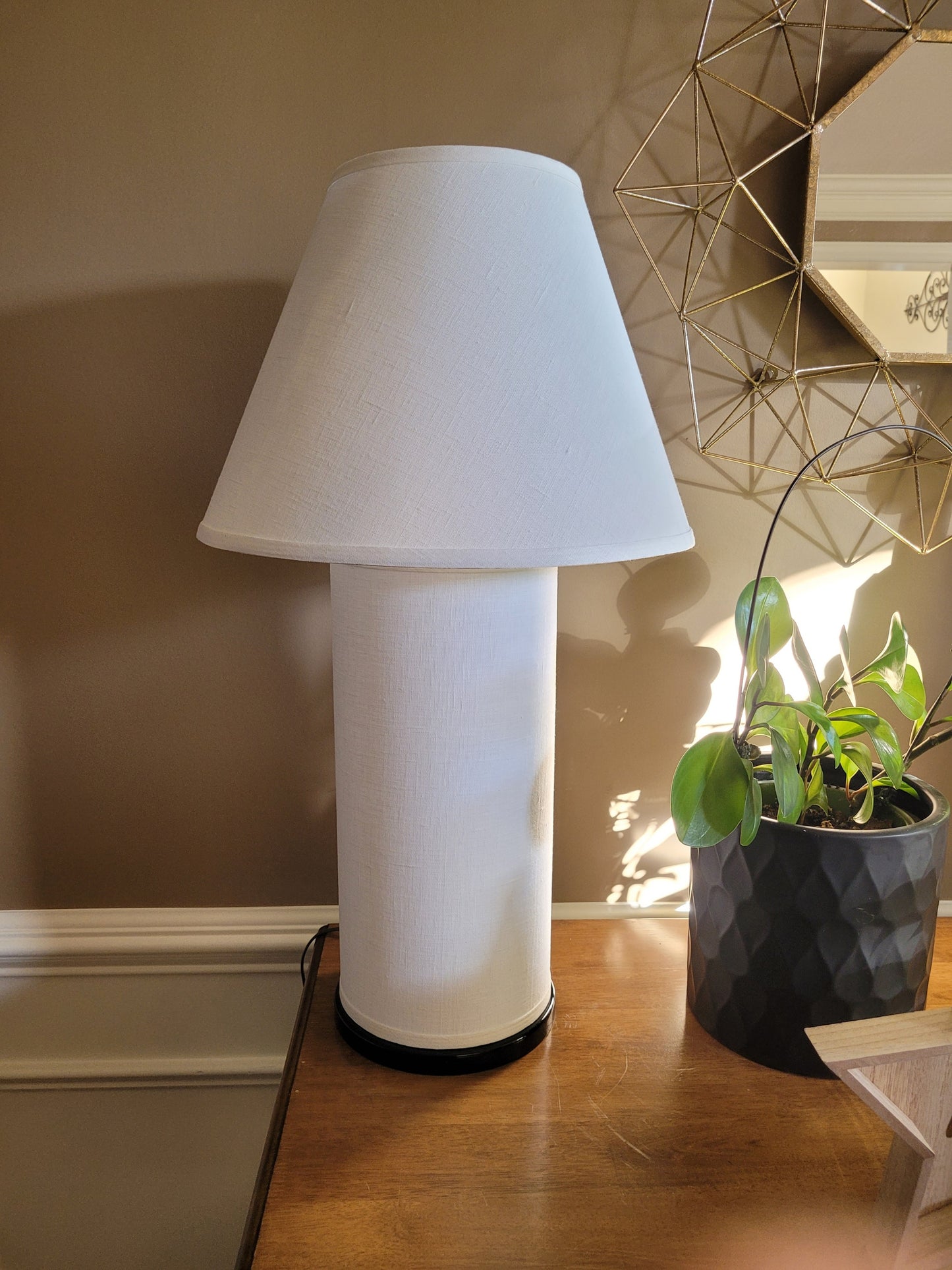 POP Table Lamp with White Linen Coolie Lamp Shade